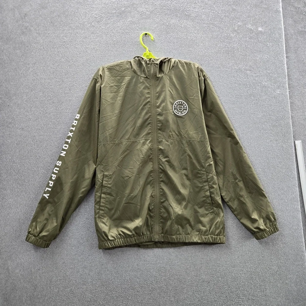 Brixton Men Jacket L Green Claxton Crest Logo Patch Windbreaker Lined
